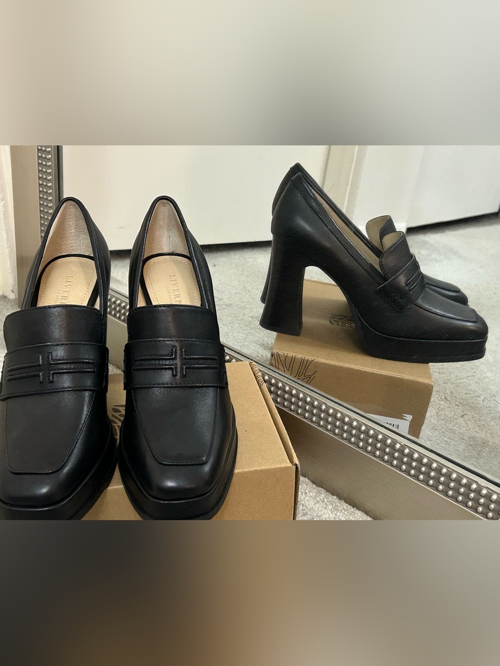 Liverpool Black Leather Heeled Loafers